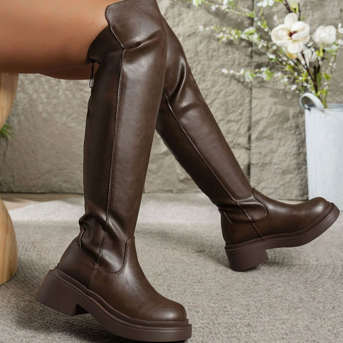 Women's Flat Over-the-Knee Side-Zip Stretch Boots