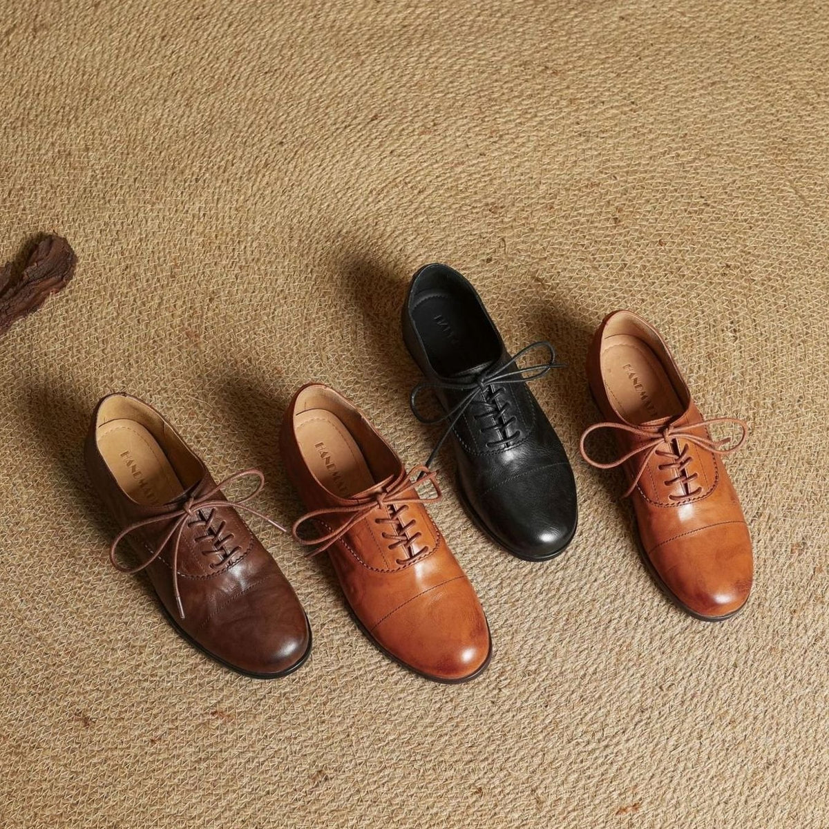 Women's Flat Oxford Shoes Leather Lace-Up Cap Toe