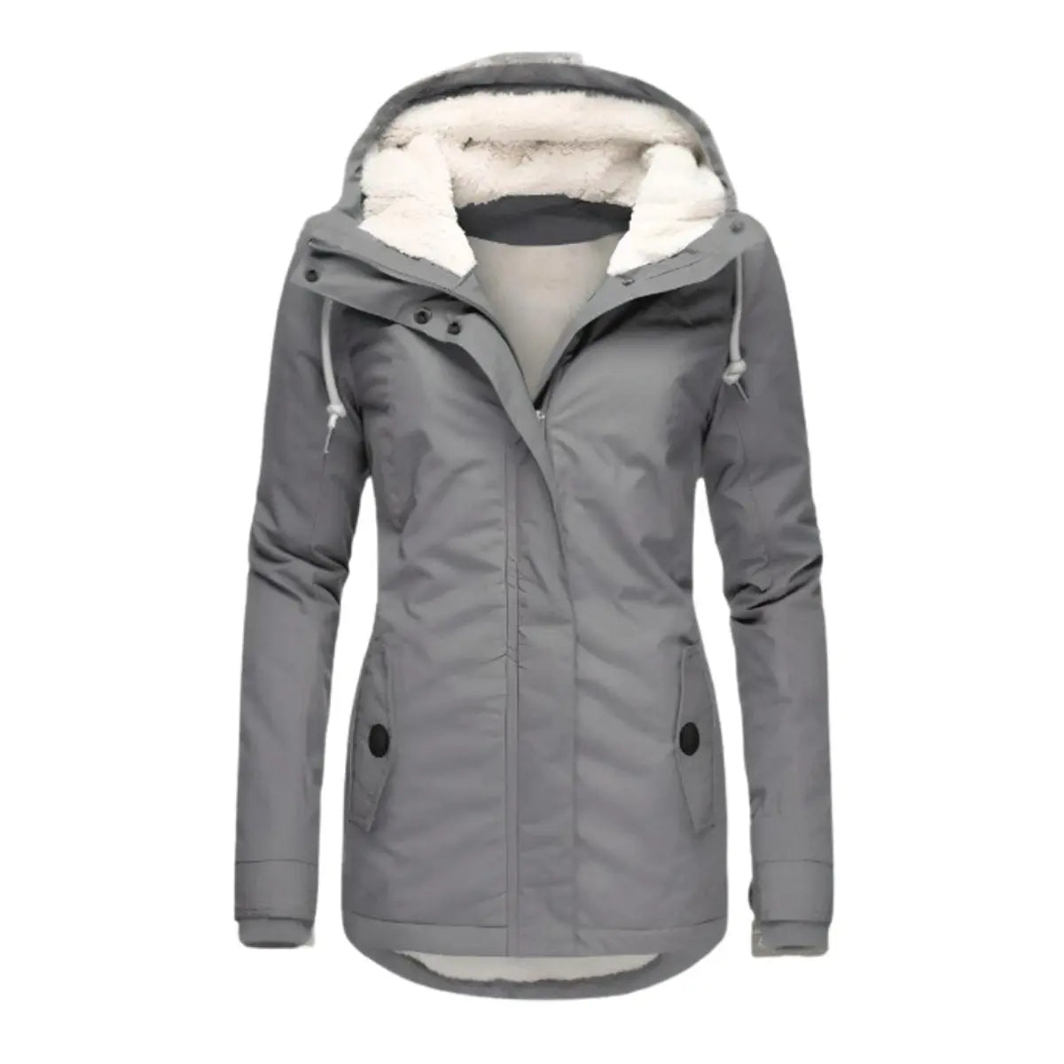 Women's Fleece-Lined Hooded Waterproof Winter Coat - Grey