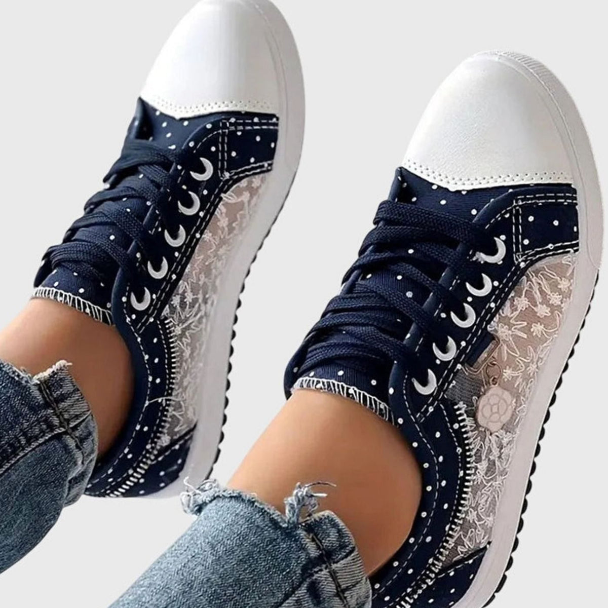 Women's Floral Mesh Lace-Up Orthopaedic Trainers Wide Toe Box