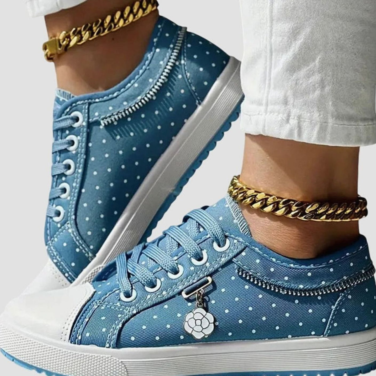 Women's Floral Mesh Lace-Up Orthopaedic Trainers Wide Toe Box - Sky Blue