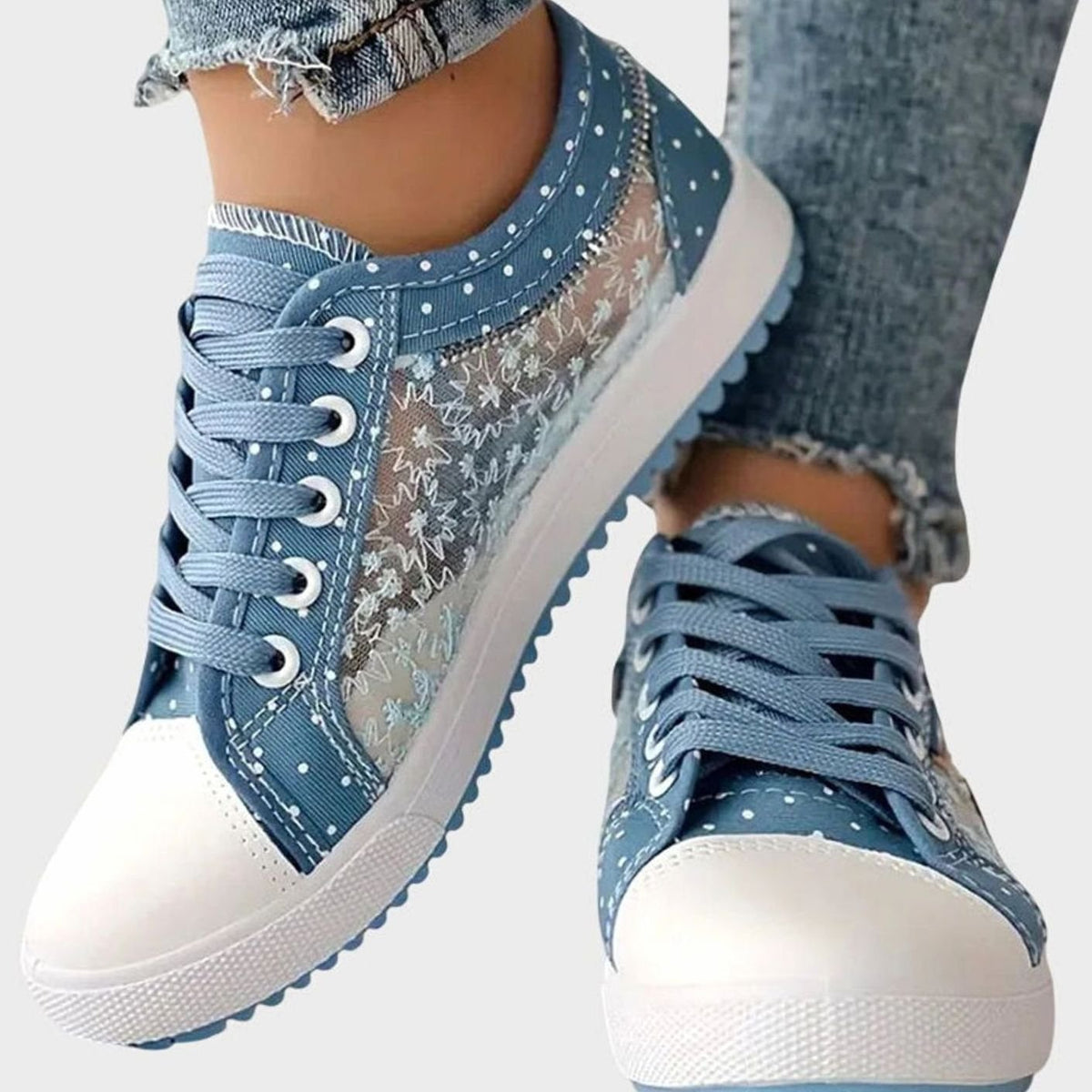 Women's Floral Mesh Lace-Up Orthopaedic Trainers Wide Toe Box