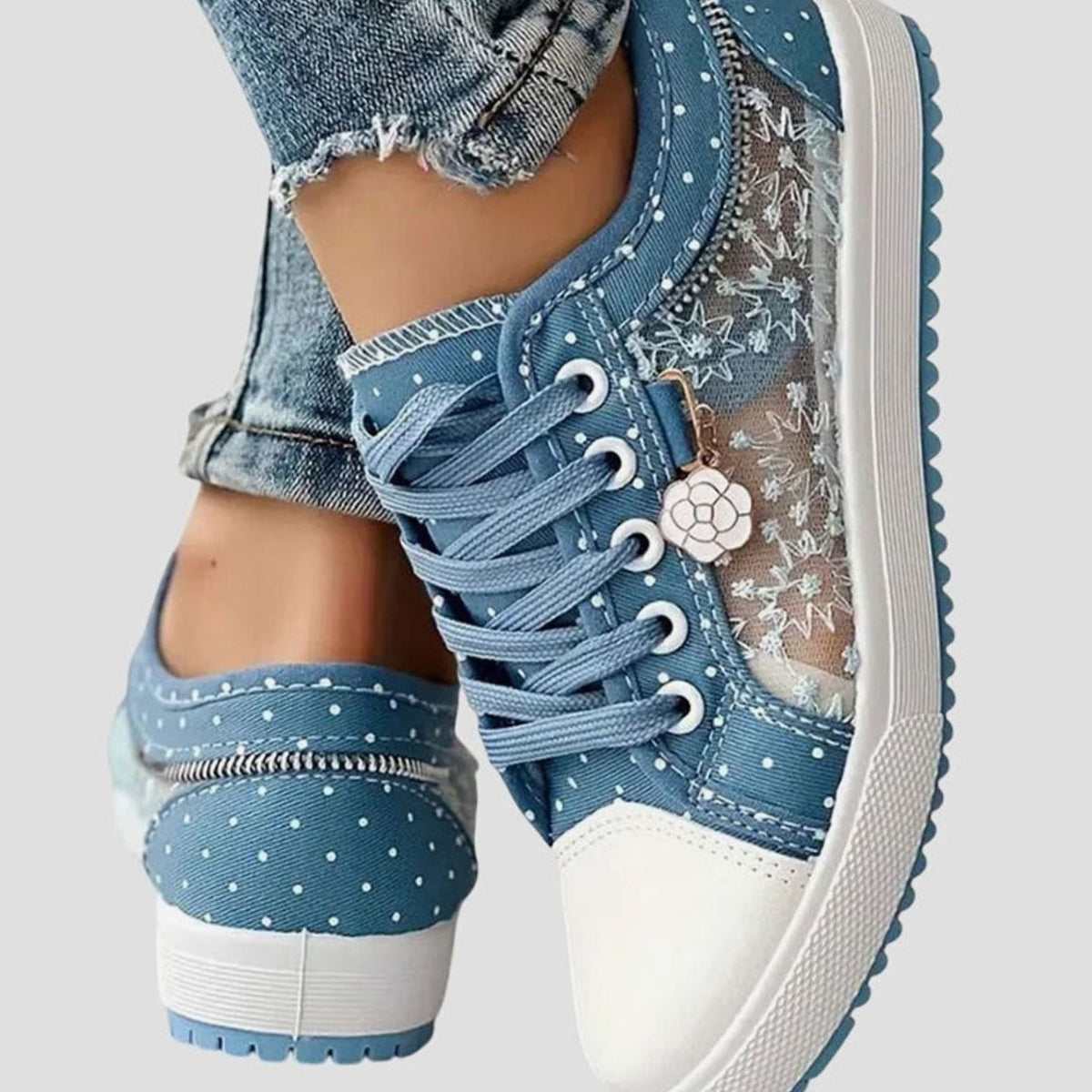 Women's Floral Mesh Lace-Up Orthopaedic Trainers Wide Toe Box