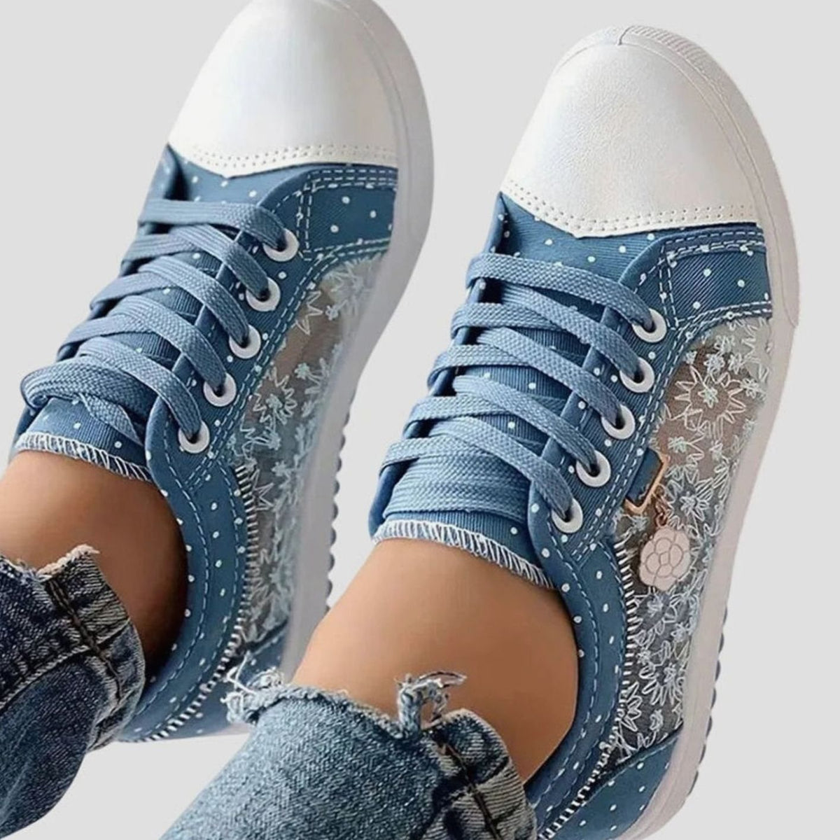 Women's Floral Mesh Lace-Up Orthopaedic Trainers Wide Toe Box