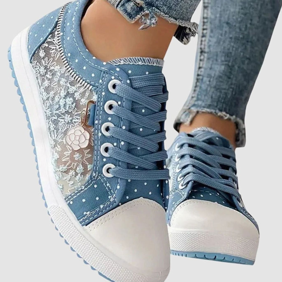 Women's Floral Mesh Lace-Up Orthopaedic Trainers Wide Toe Box