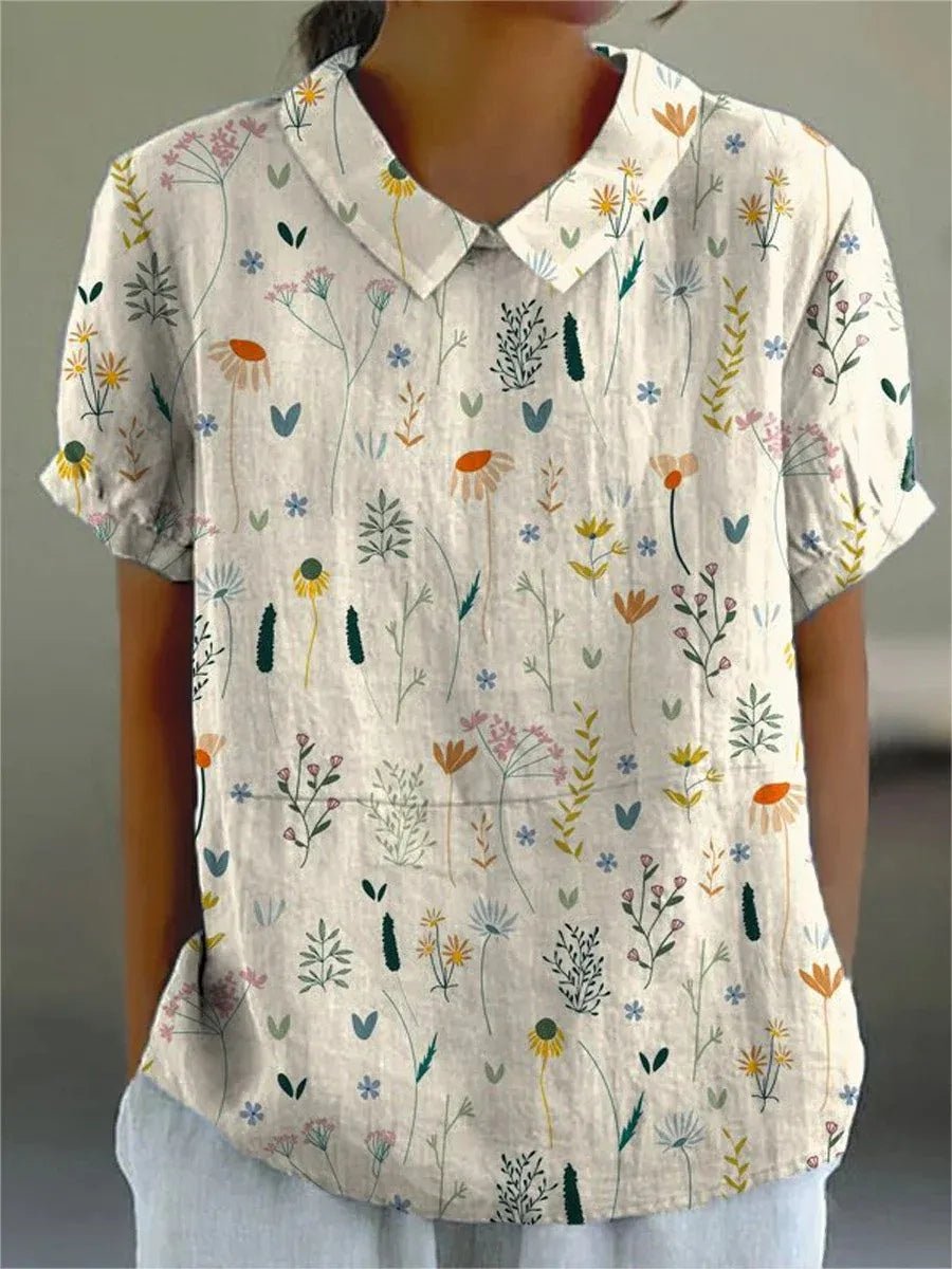 Women's Floral Polo Shirt Loose Fit Collared