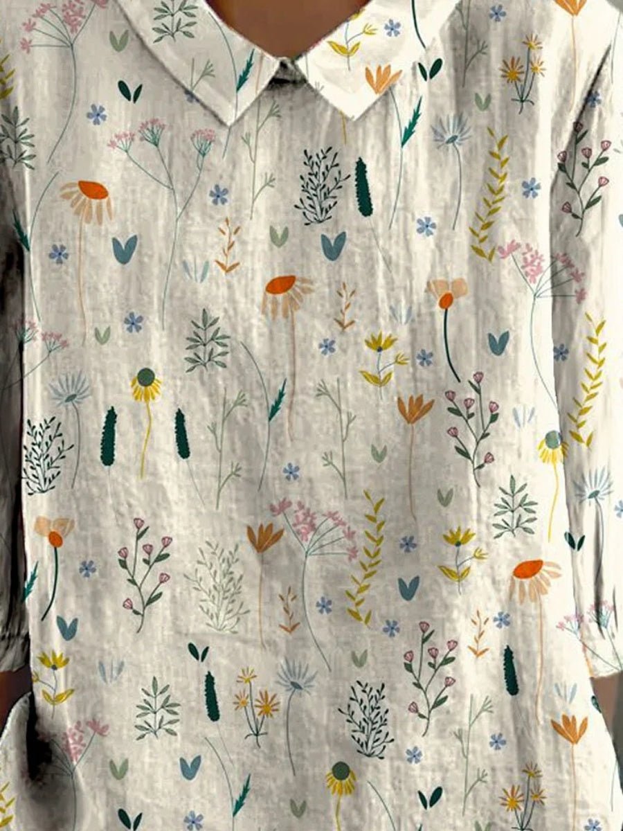 Women's Floral Polo Shirt Loose Fit Collared