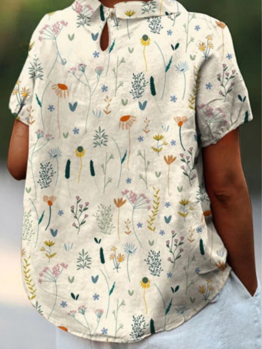 Women's Floral Polo Shirt Loose Fit Collared