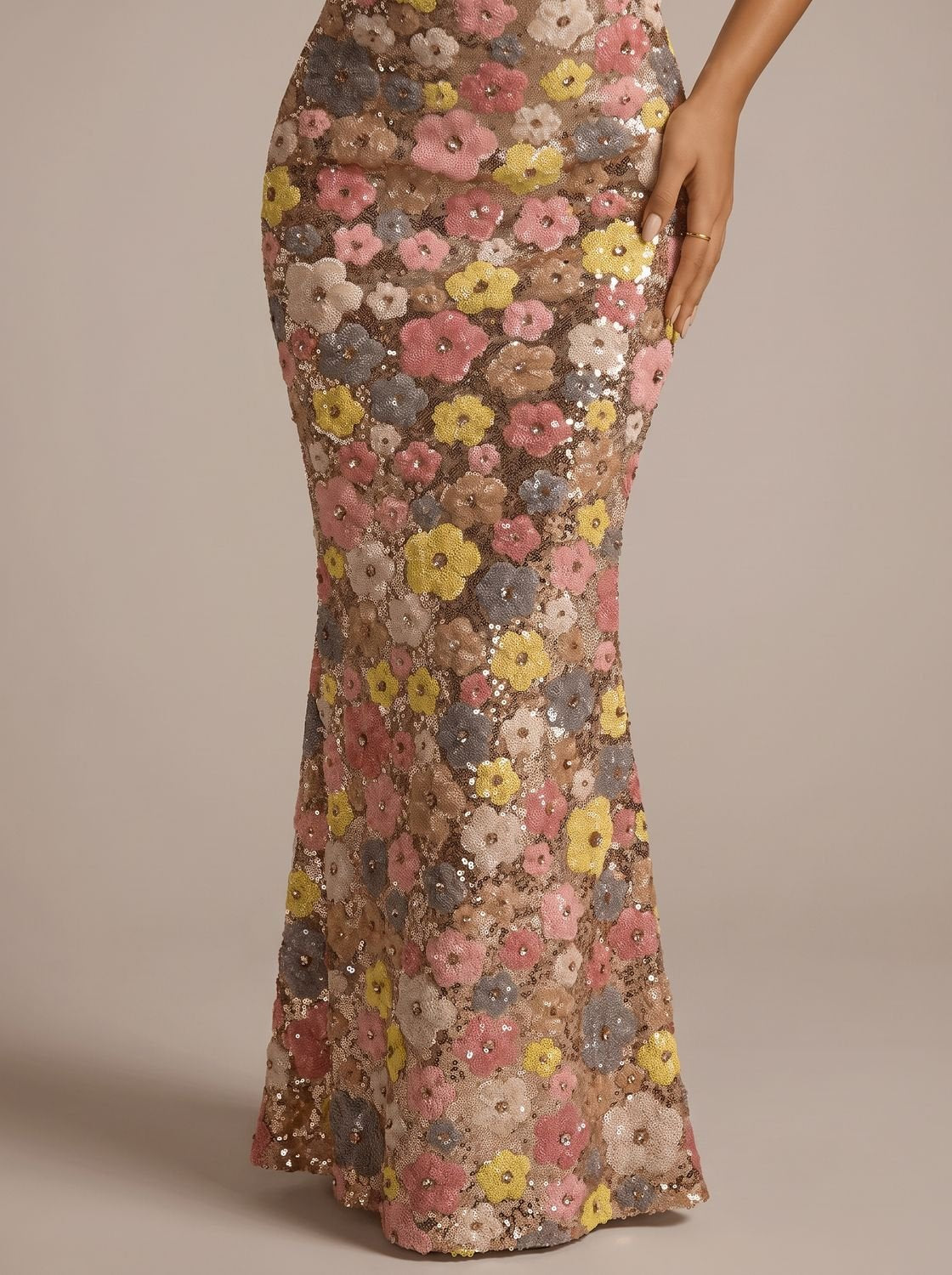 Women's Floral Sequin Spaghetti-Strap Maxi Party Dress