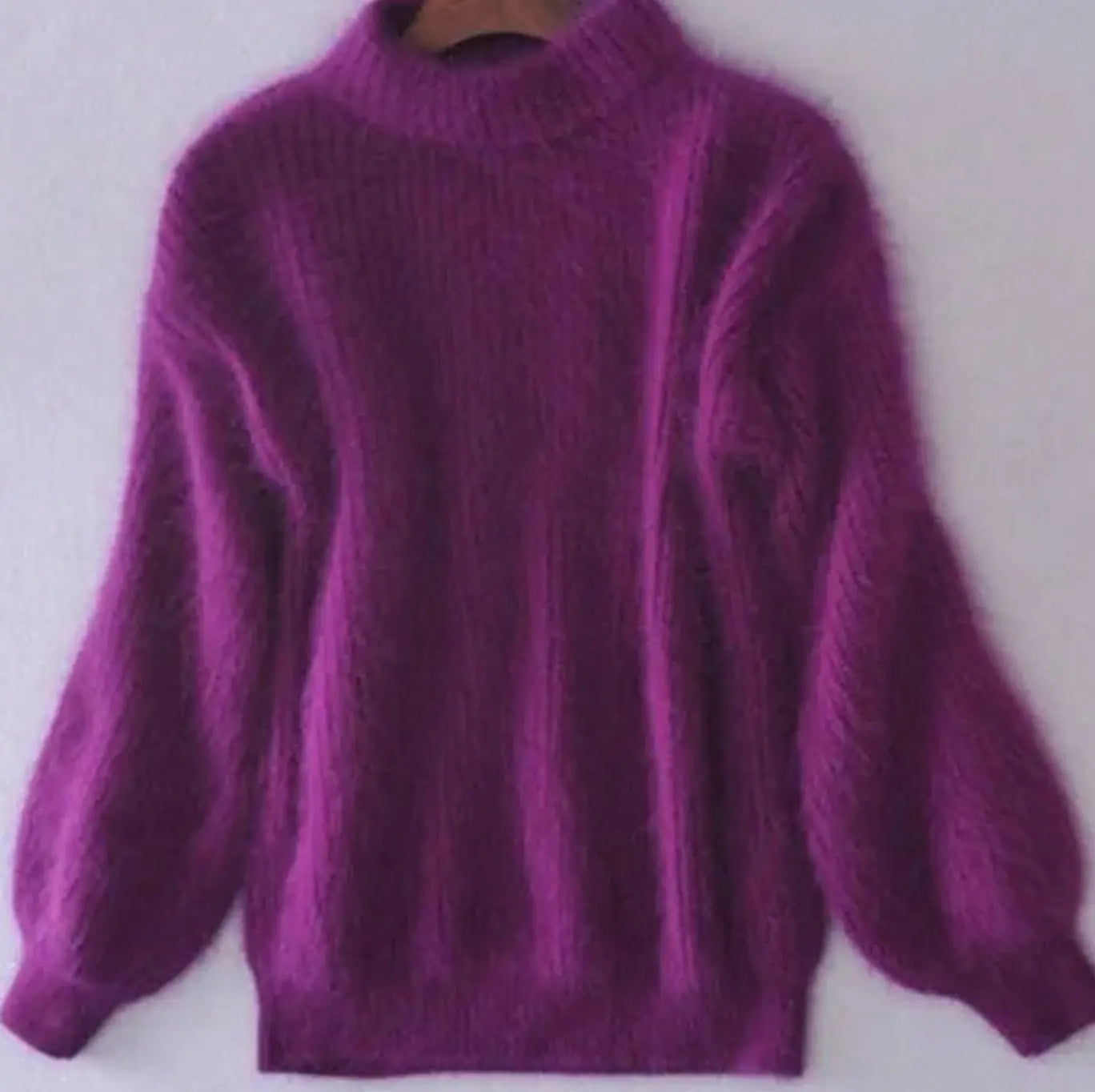 Women's Fluffy Turtleneck Loose Knit Sweater Jumper - Purple
