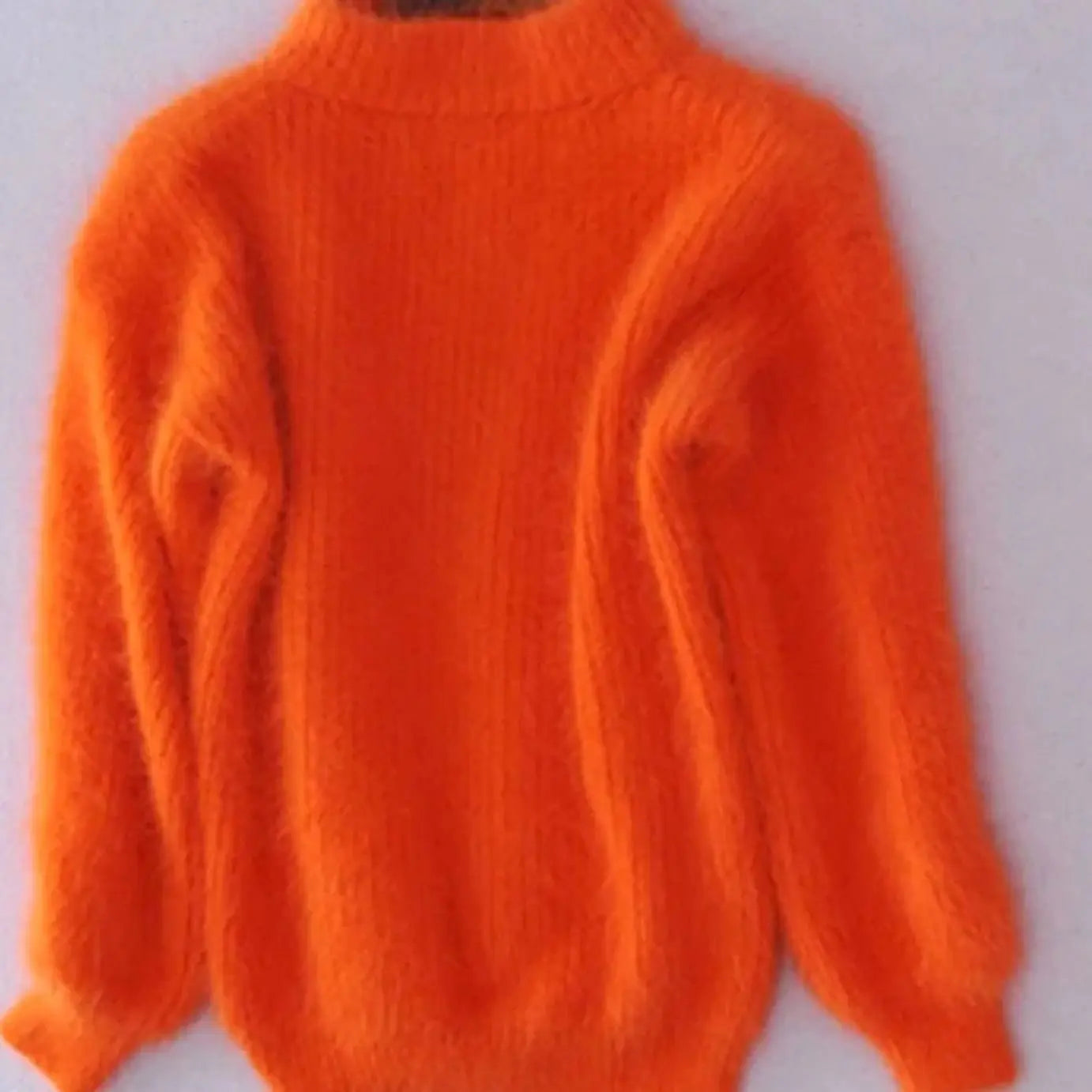 Women's Fluffy Turtleneck Loose Knit Sweater Jumper - Orange