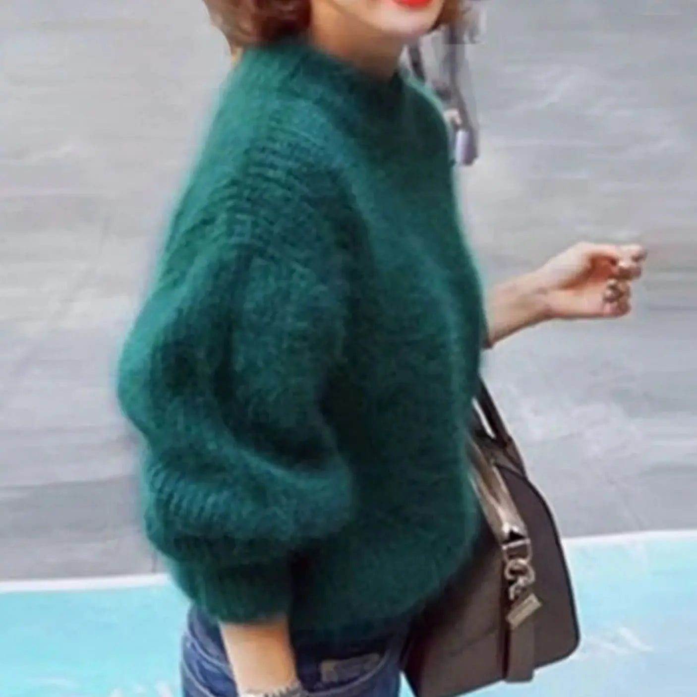 Women's Fluffy Turtleneck Loose Knit Sweater Jumper - Green