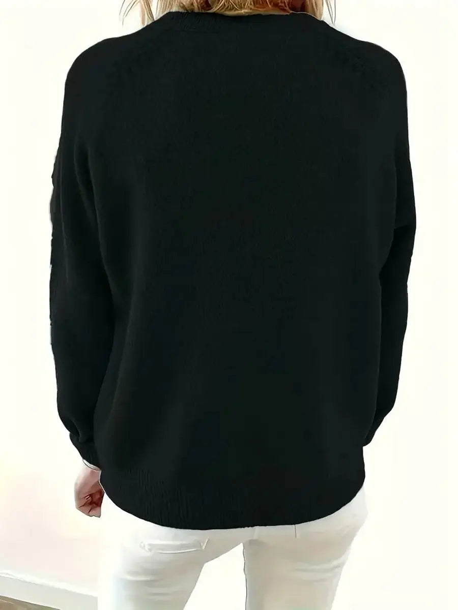 Women's Half-Button V-Neck Knit Sweater Pullover Jumper