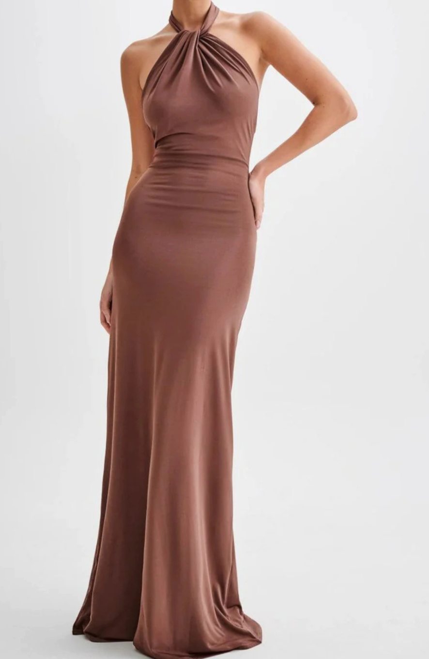 Women's Halter Neck Open-Back Bodycon Maxi Party Dress