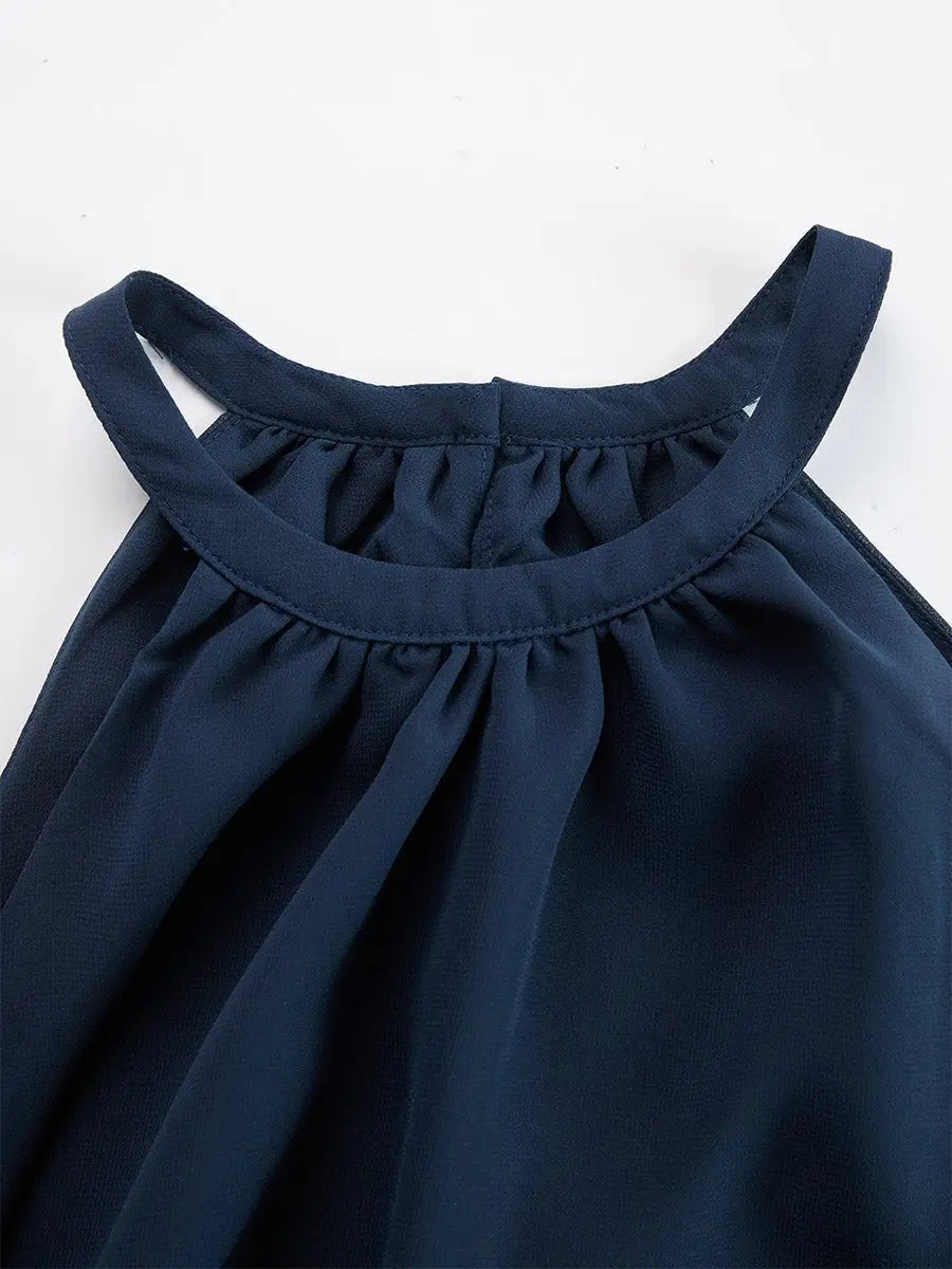 Women's Halter Neck Ruffled Chiffon Blouse Wide-Leg Two-Piece Set