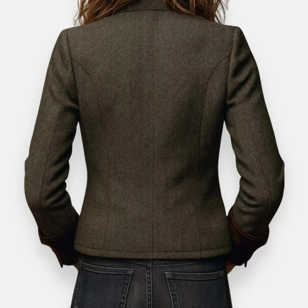 Women's Herringbone Tweed Utility Quilted Jacket Gold Button Detail