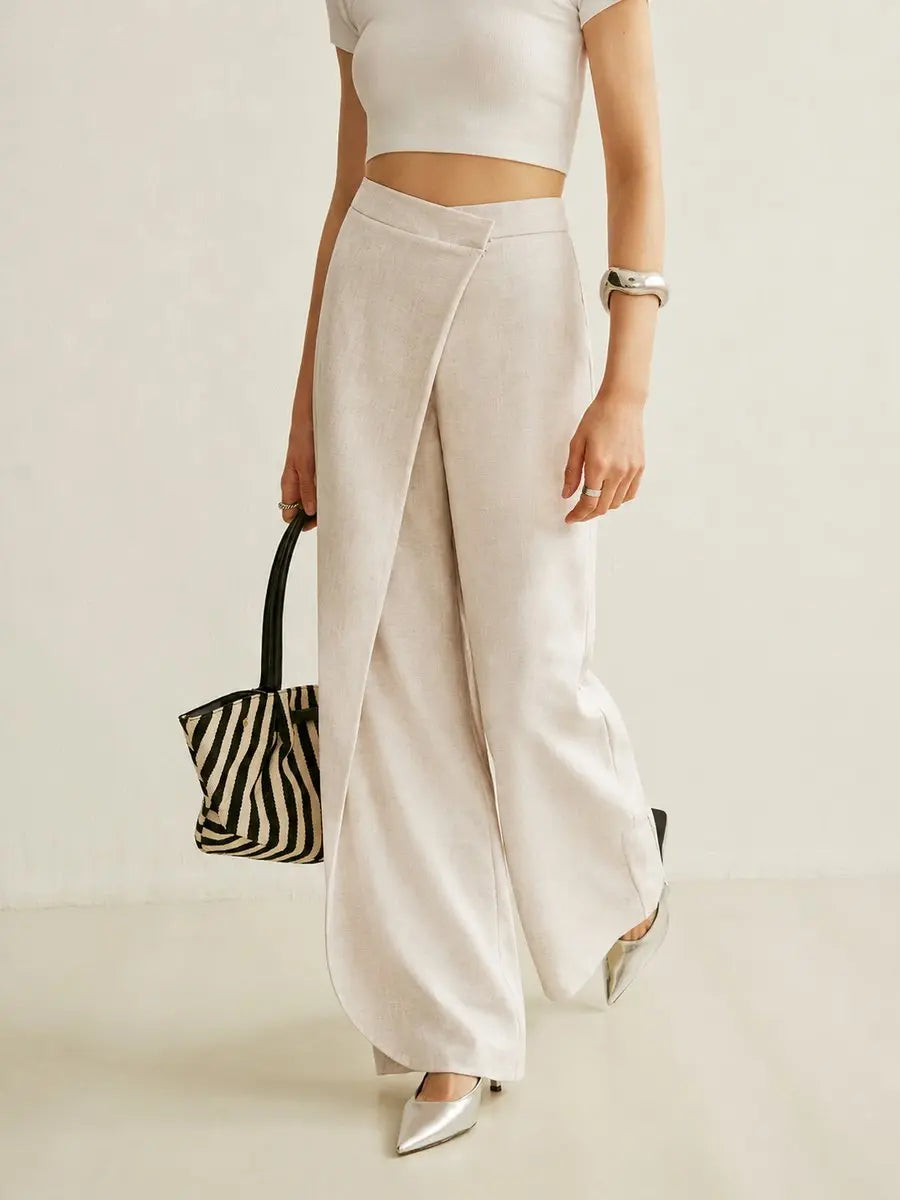 Women's High-Waist Asymmetric Wrap Wide Leg Trousers