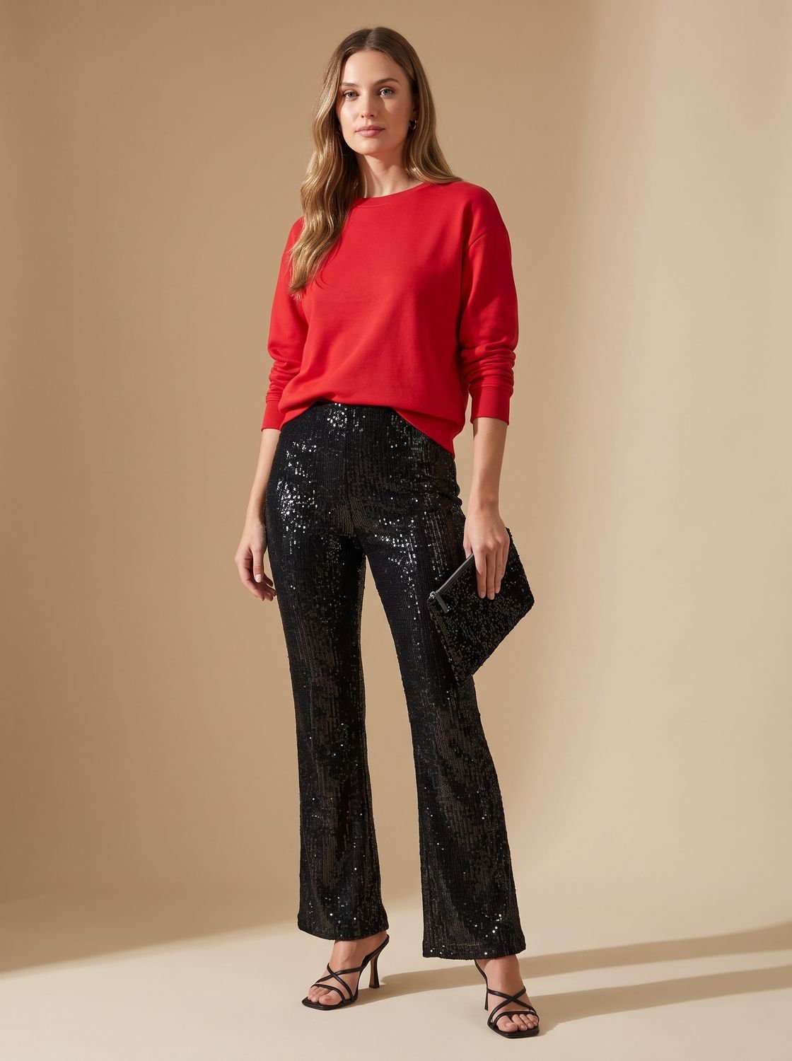 Women's High-Waist Sequin Flare Trousers Party Occasion - Black