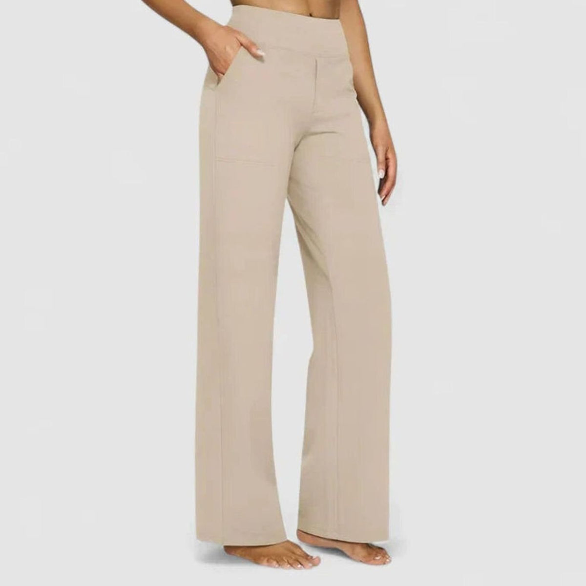 Women's High-Waist Wide-Leg Straight Trousers Pockets - Cream