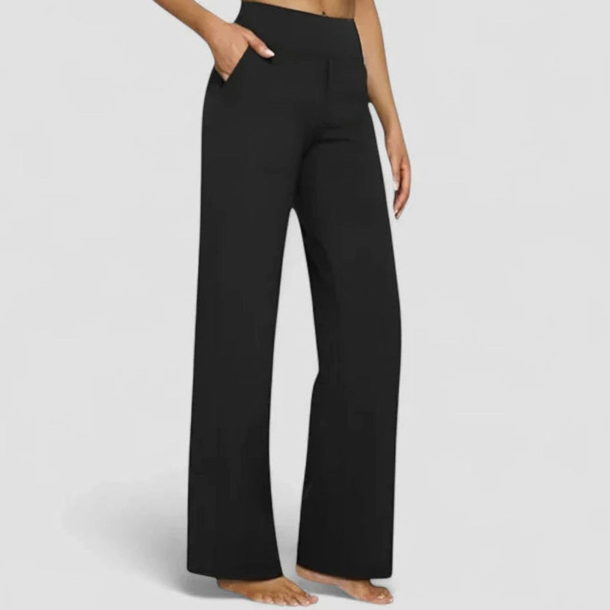 Women's High-Waist Wide-Leg Straight Trousers Pockets