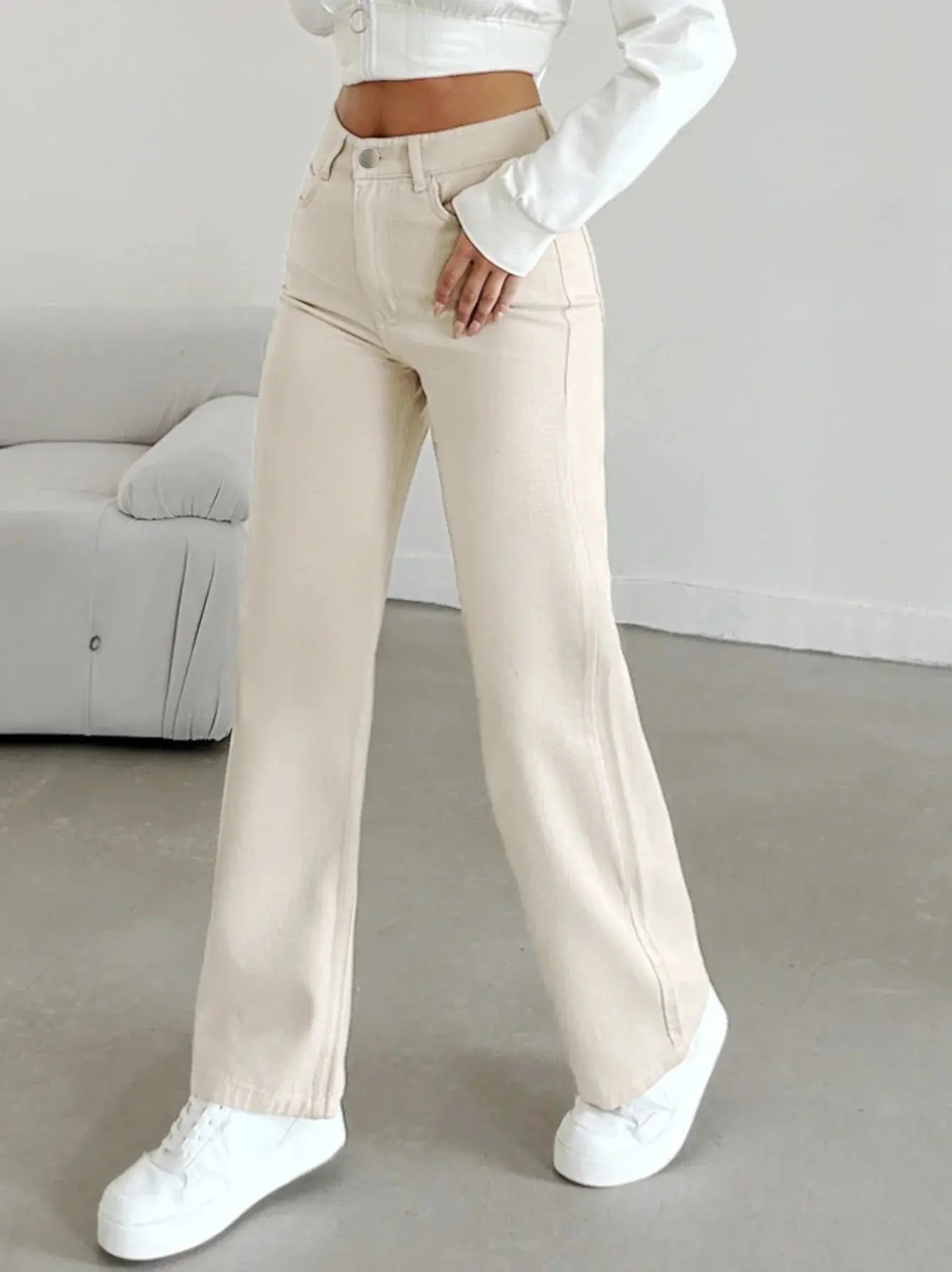 Women's High Waisted Loose Fit Denim Trousers Wide Leg