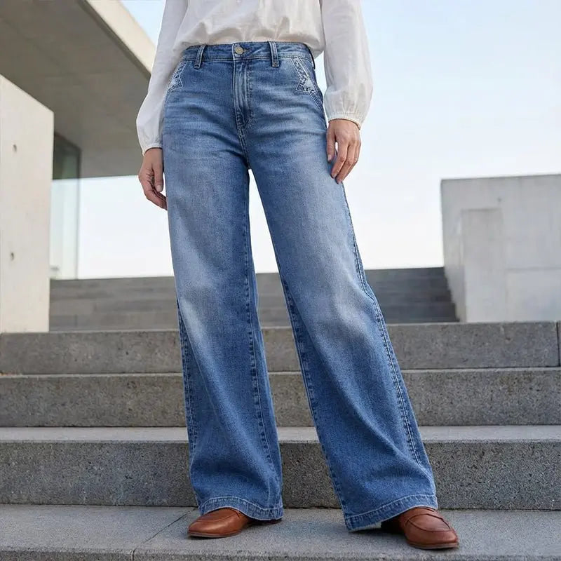Women's High-Waisted Wide-Leg Jeans Vintage Style - Blau