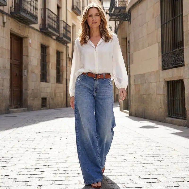 Women's High-Waisted Wide-Leg Jeans Vintage Style