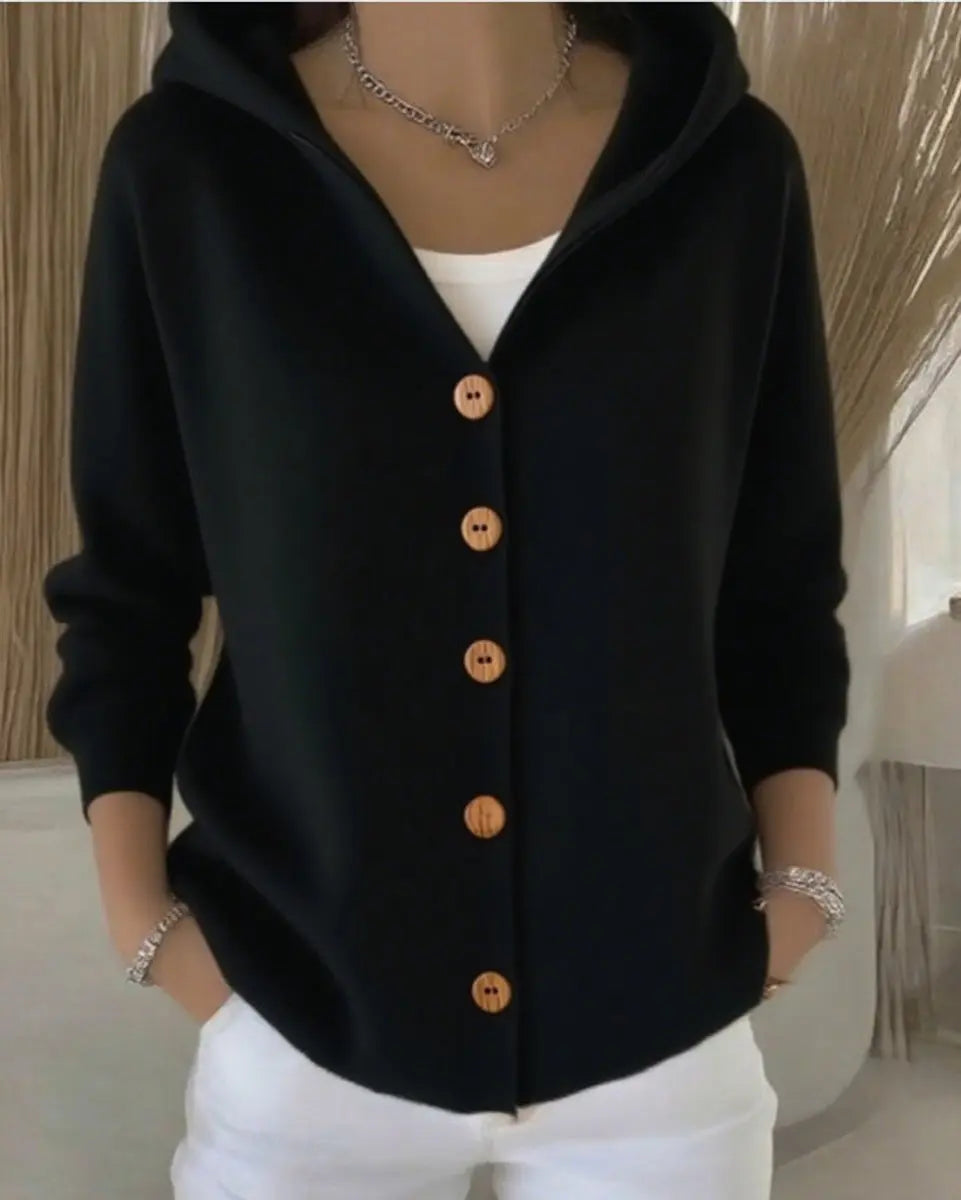 Women's Hooded Button-Front Relaxed-Fit Knit Cardigan - Black