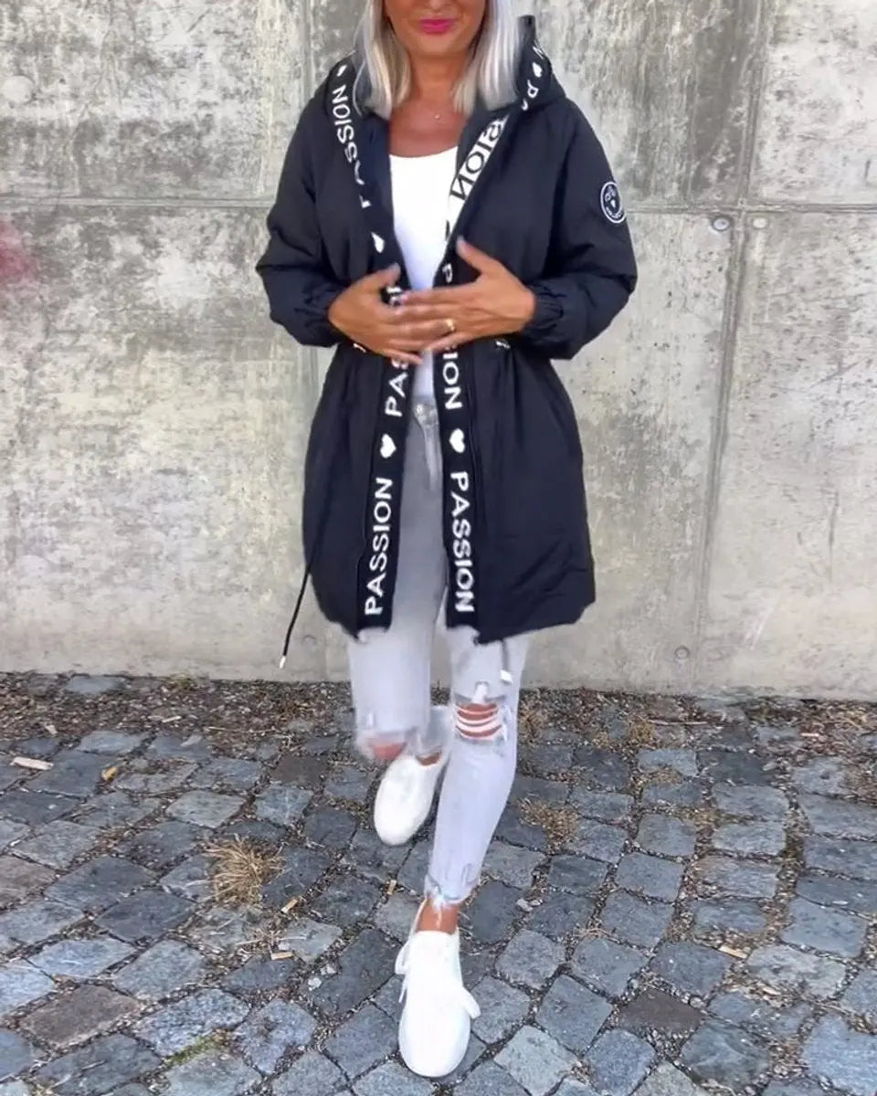Women's Hooded Drawstring Midi Coat Relaxed Fit