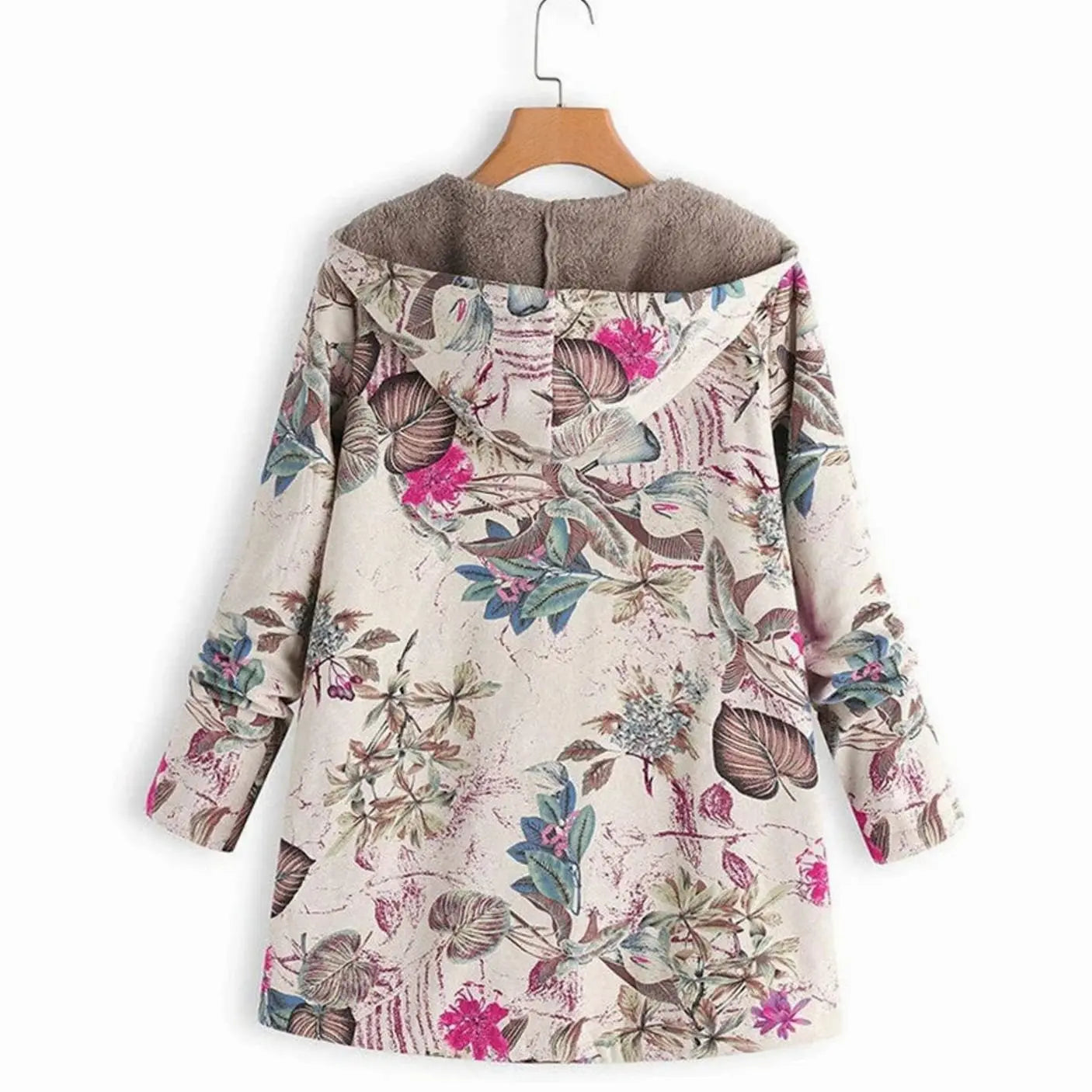 Women's Hooded Fleece-Lined Winter Floral Coat