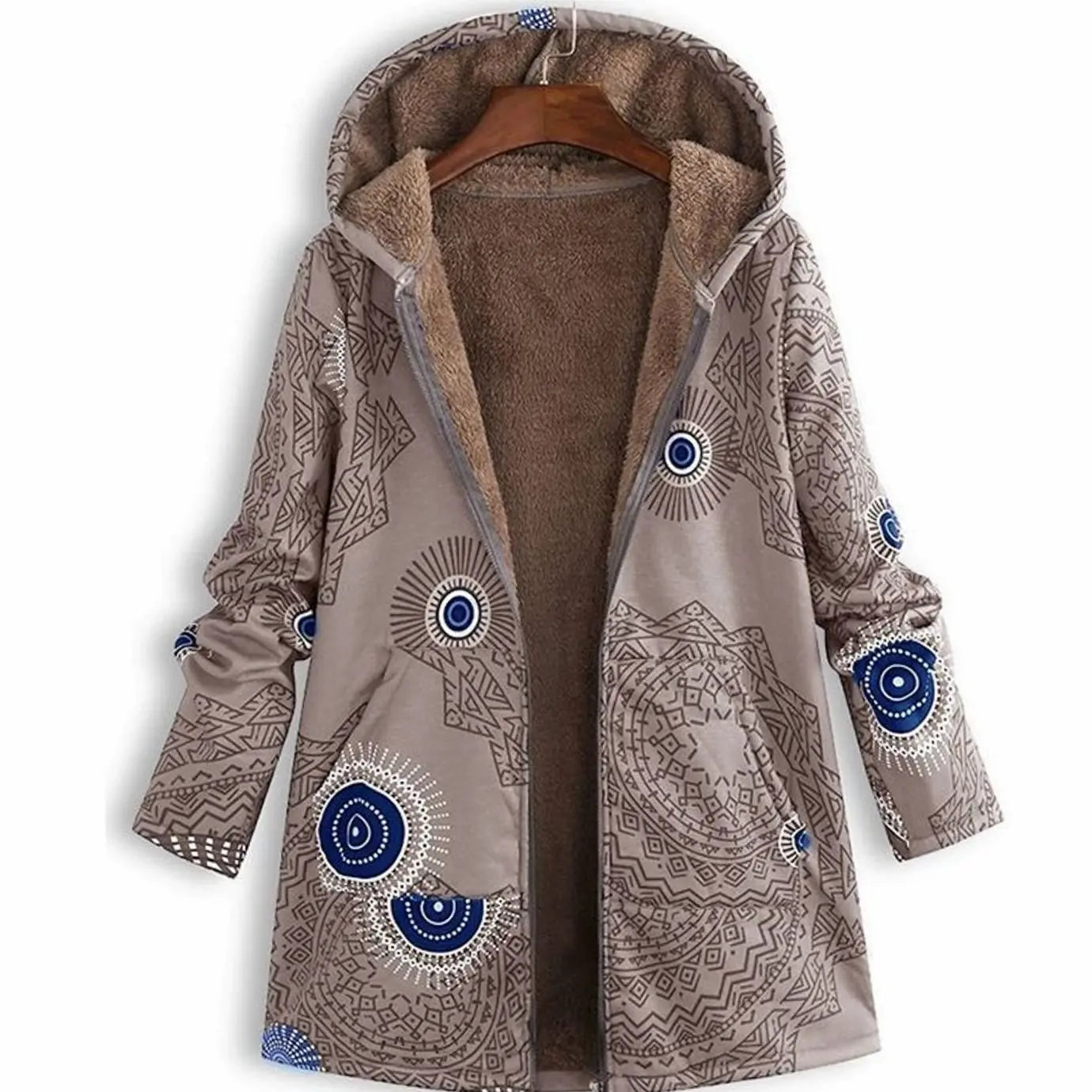 Women's Hooded Fleece-Lined Winter Floral Coat - Grey