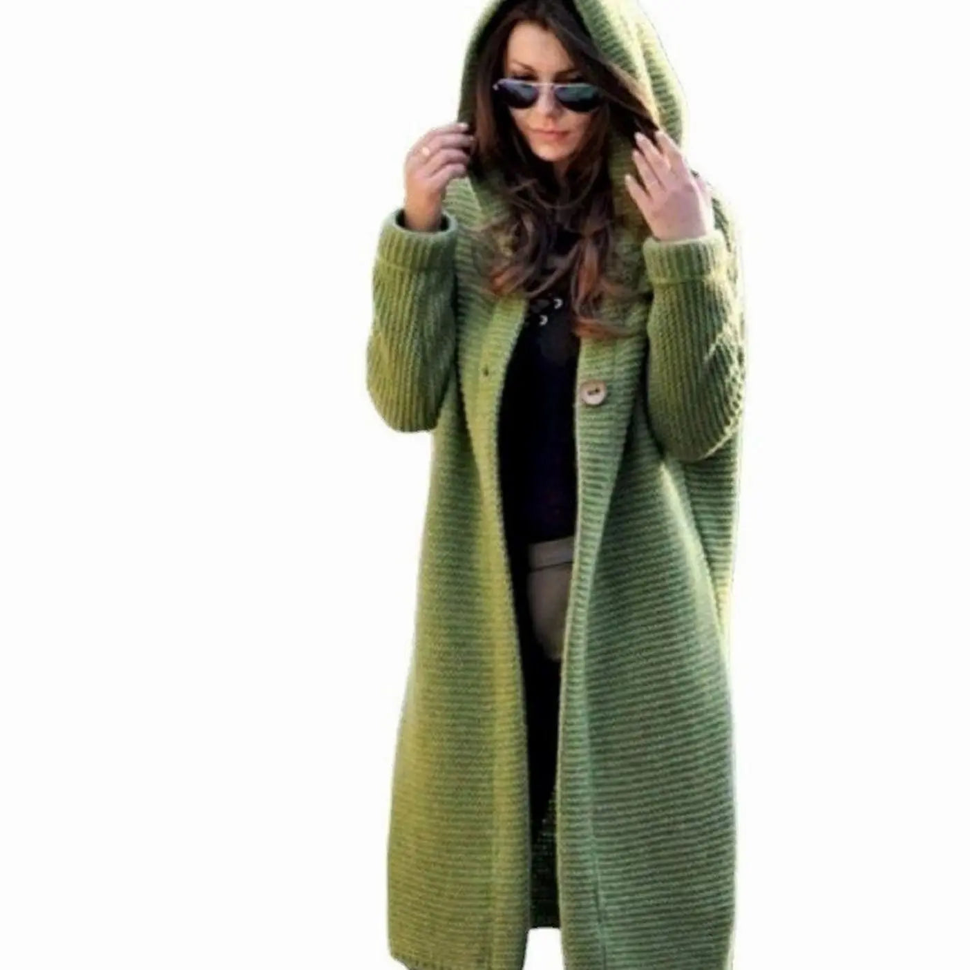 Women's Hooded Long Knit Maxi Cardigan Ribbed Open Front