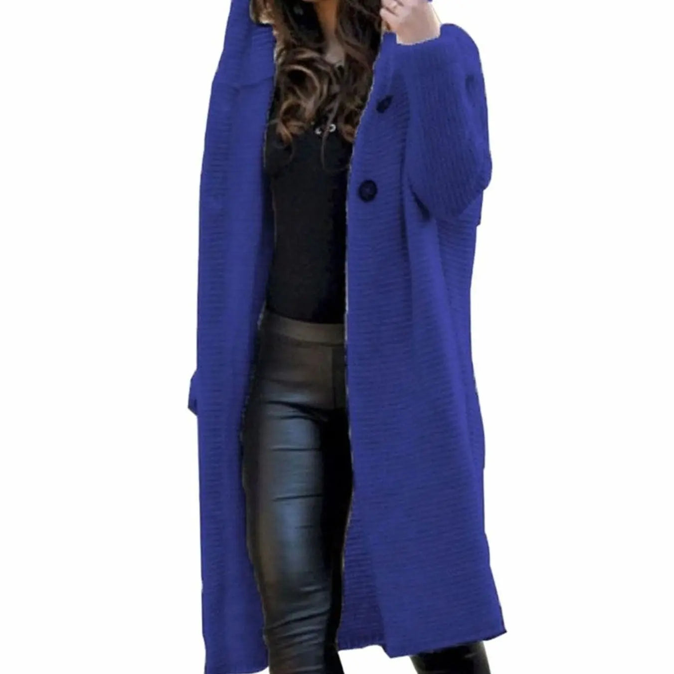 Women's Hooded Long Knit Maxi Cardigan Ribbed Open Front