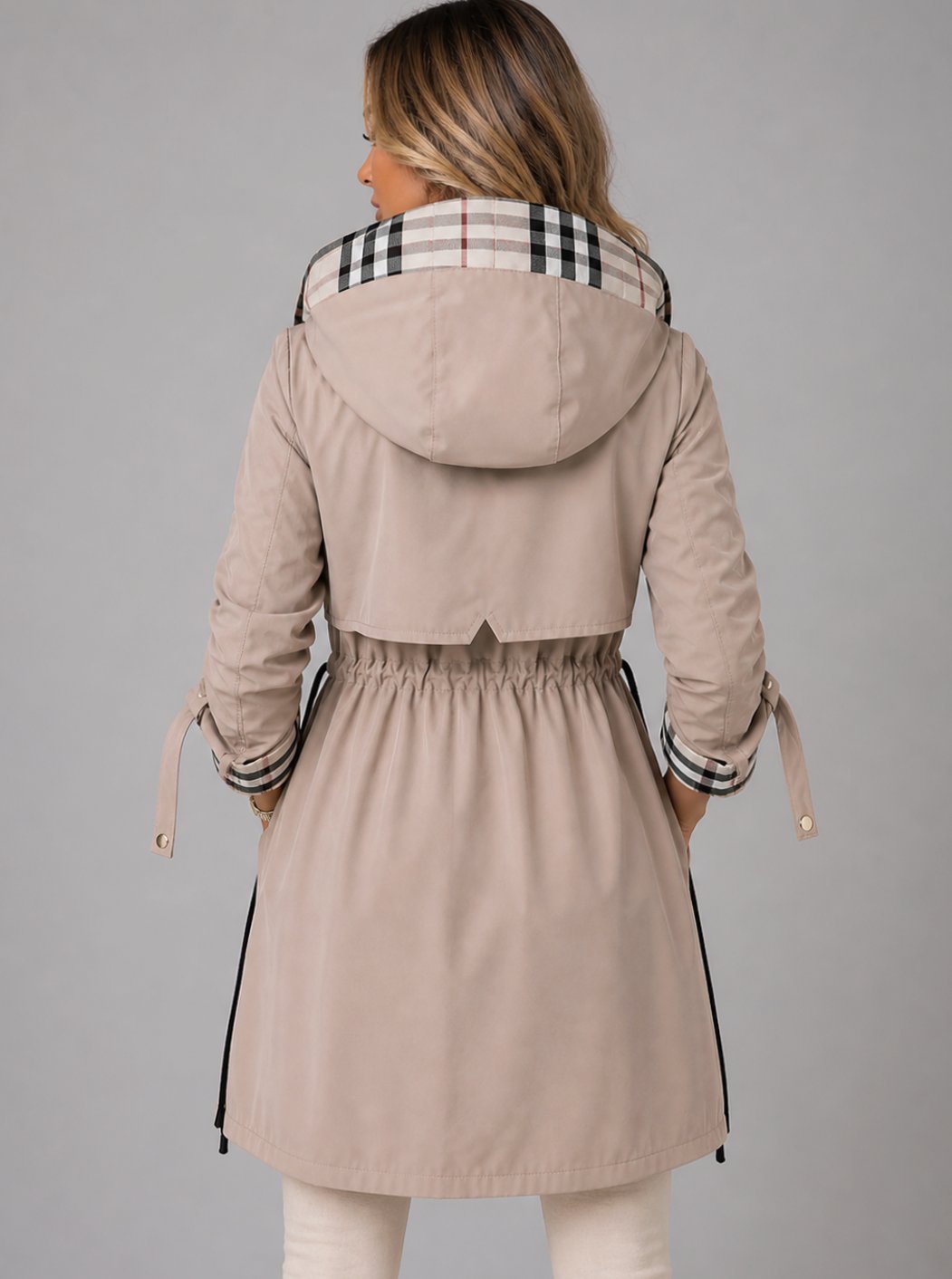 Women's Hooded Longline Zip-Up Coat Adjustable Drawstring Waist