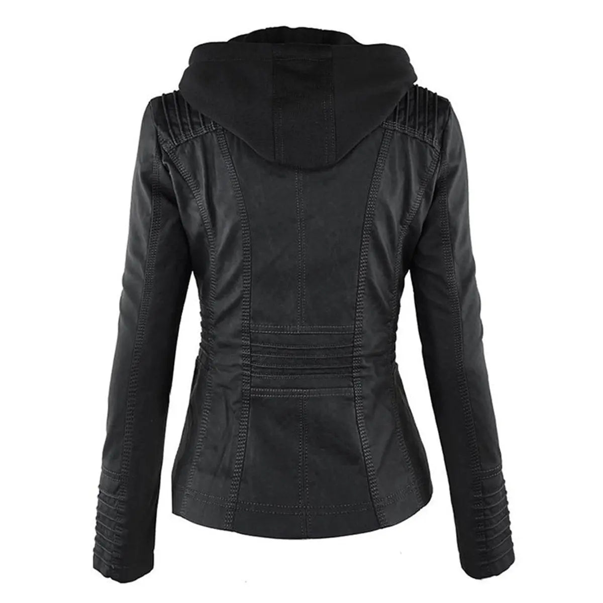 Women's Hooded Removable-Hood Faux Leather Biker Coat