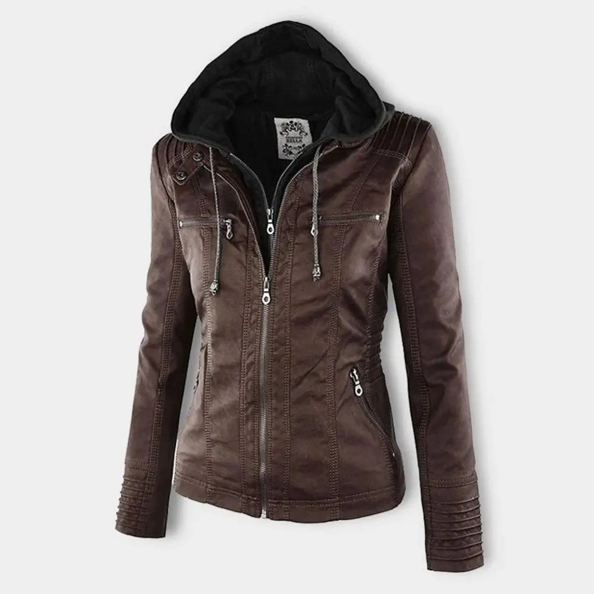 Women's Hooded Removable-Hood Faux Leather Biker Coat