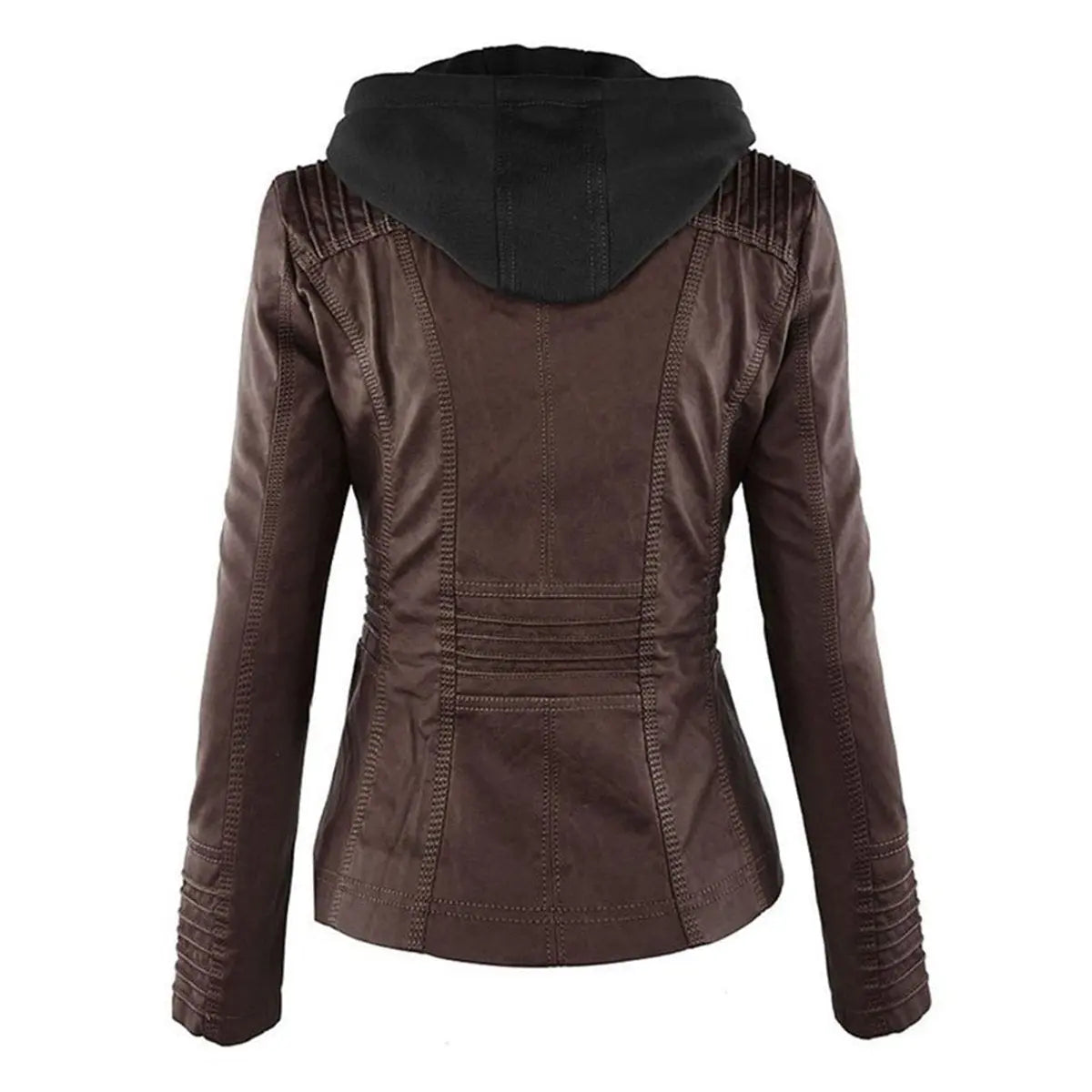 Women's Hooded Removable-Hood Faux Leather Biker Coat