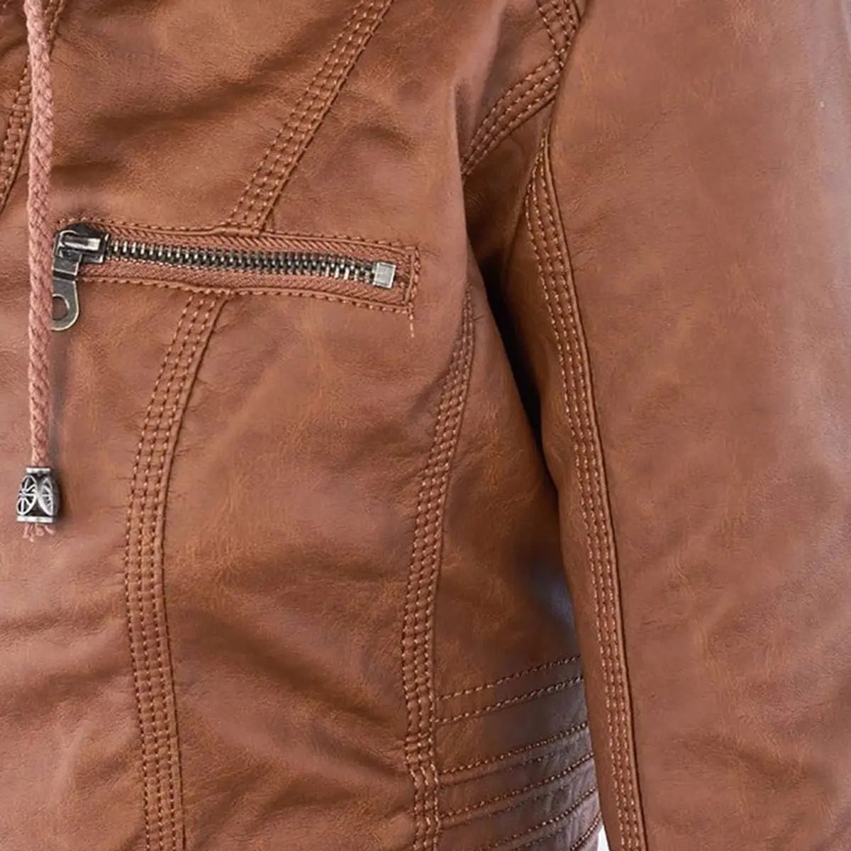 Women's Hooded Removable-Hood Faux Leather Biker Coat