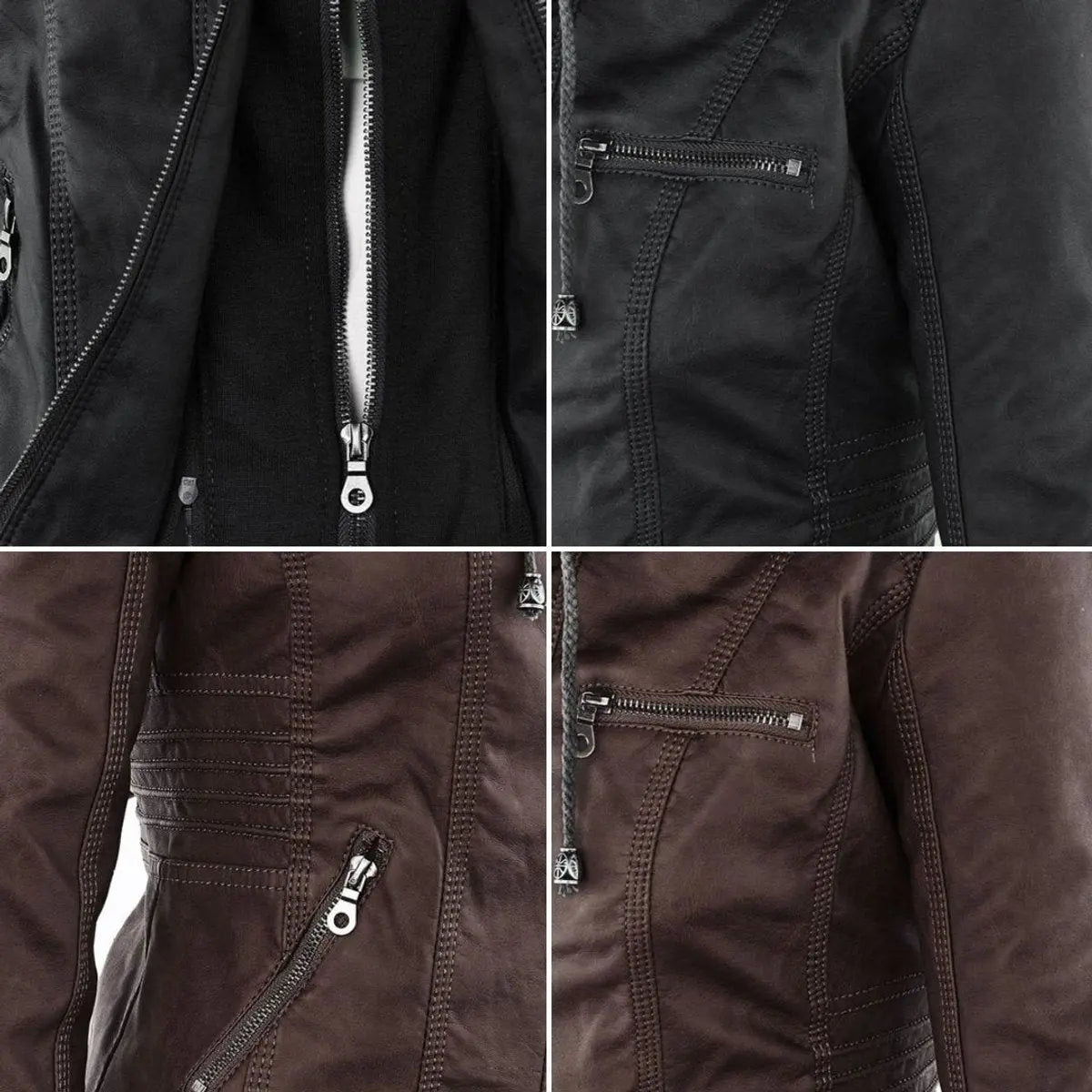 Women's Hooded Removable-Hood Faux Leather Biker Coat