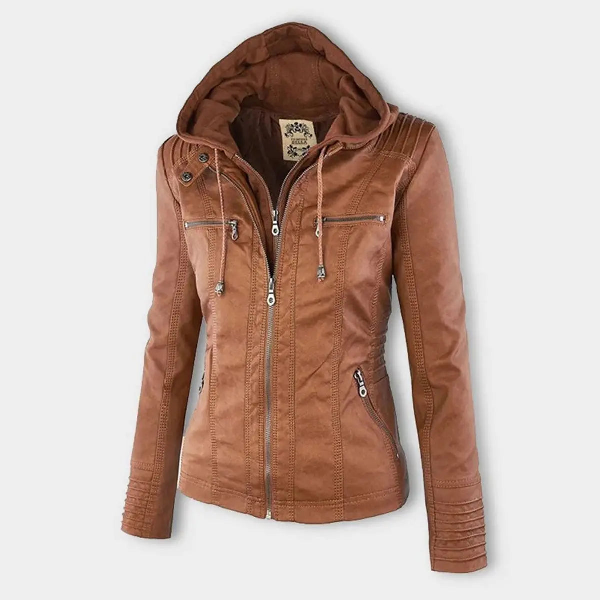 Women's Hooded Removable-Hood Faux Leather Biker Coat