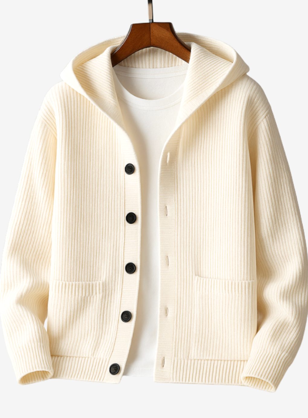Women's Hooded Ribbed-Knit Button-Up Cardigan
