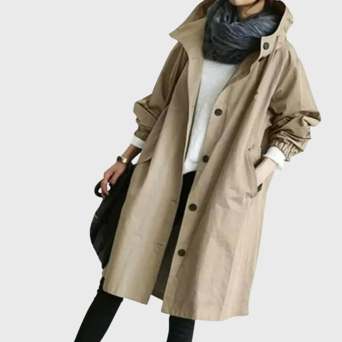 Women's Hooded Waterproof Relaxed-Fit Long Trench Coat - Brown