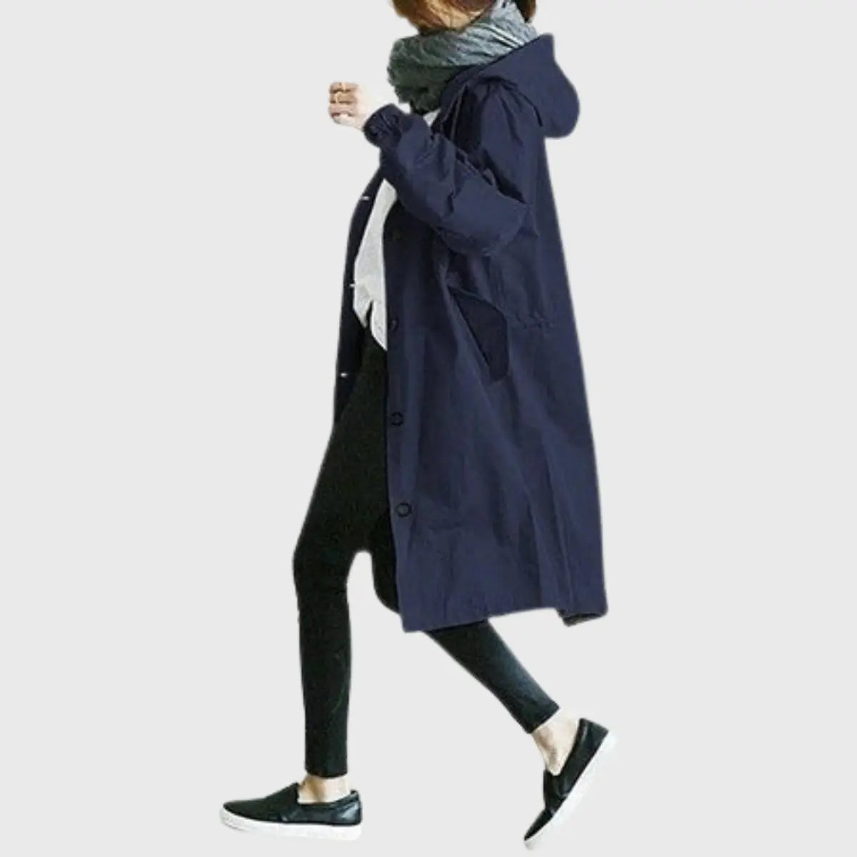 Women's Hooded Waterproof Relaxed-Fit Long Trench Coat - Blue