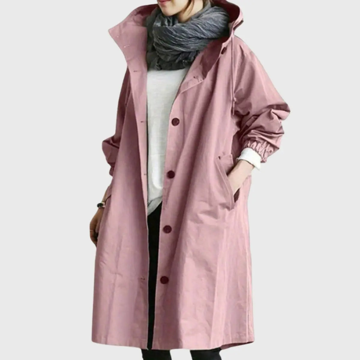 Women's Hooded Waterproof Relaxed-Fit Long Trench Coat - Pink