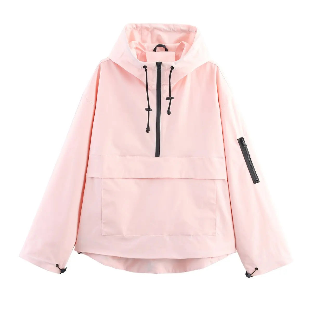 Women's Hooded Windproof Pullover Anorak Quilted Jacket - Light Pink