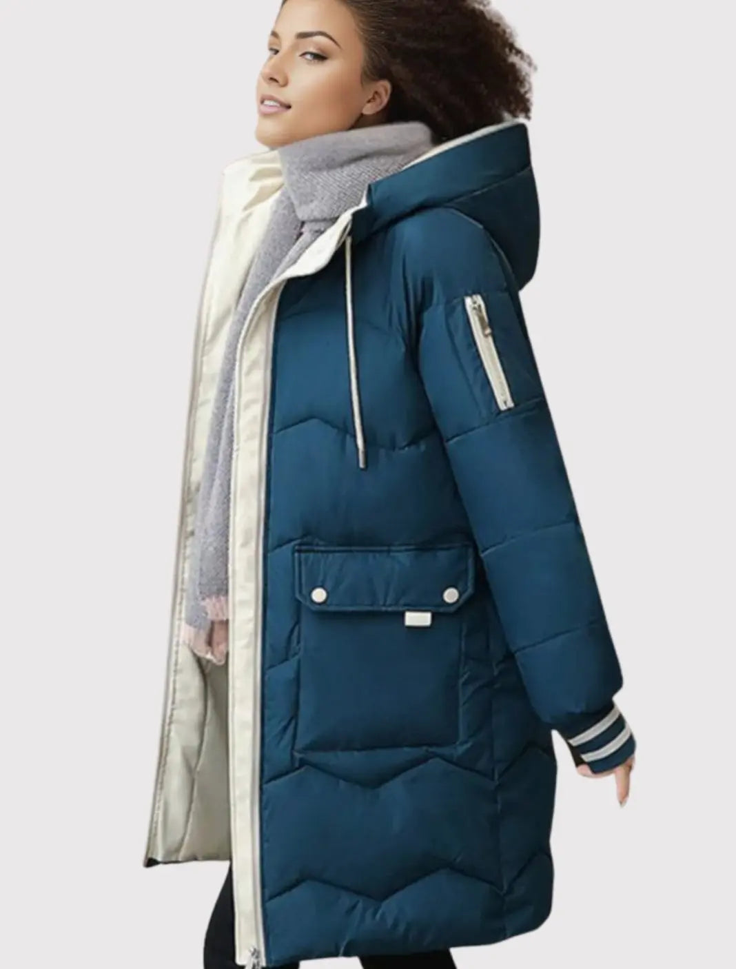 Women's Insulated Hooded Padded Mid-Length Winter Coat - Blue