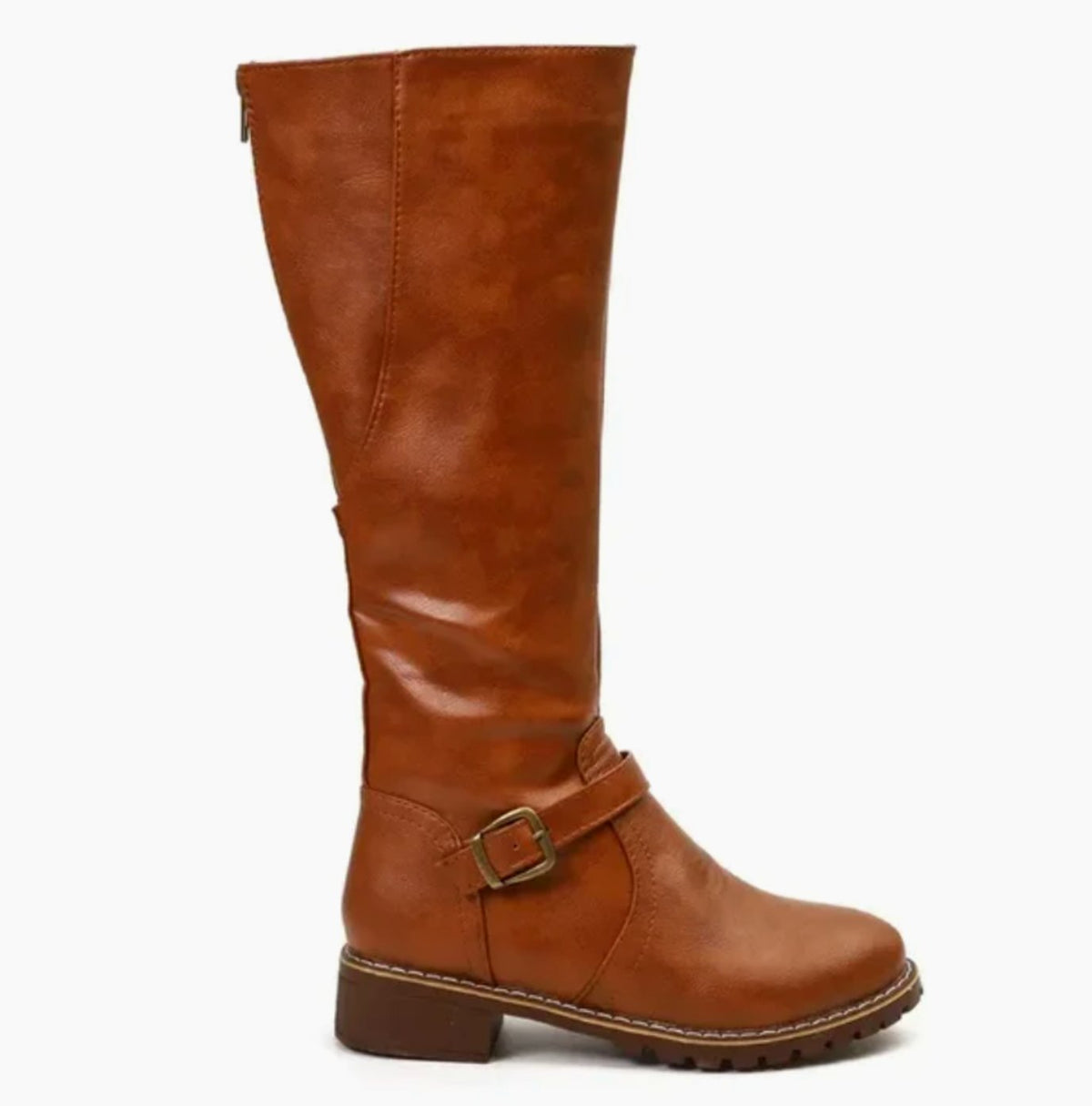 Women's Knee-High Block-Heel Buckle Riding Boots
