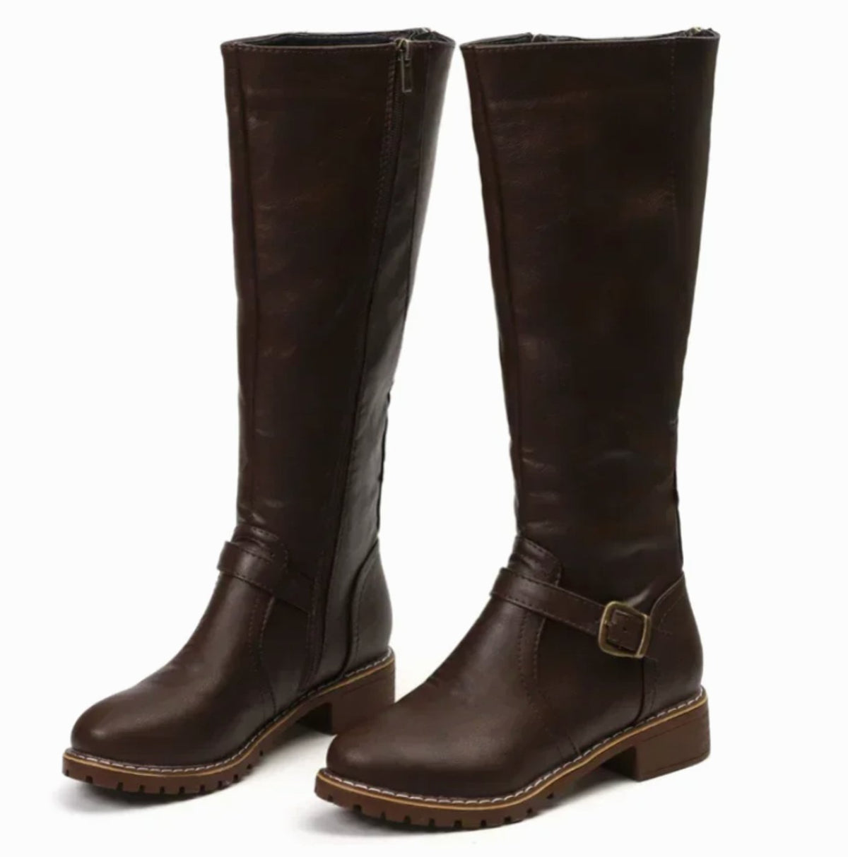 Women's Knee-High Block-Heel Buckle Riding Boots