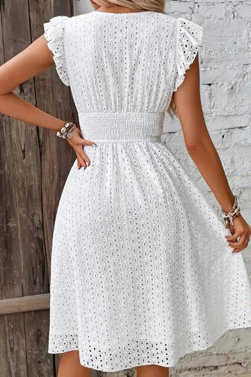 Women's Lace-Trim Swiss Dot Floral Strap Cocktail Dress