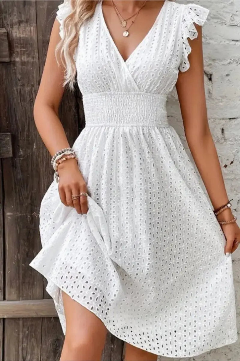 Women's Lace-Trim Swiss Dot Floral Strap Cocktail Dress